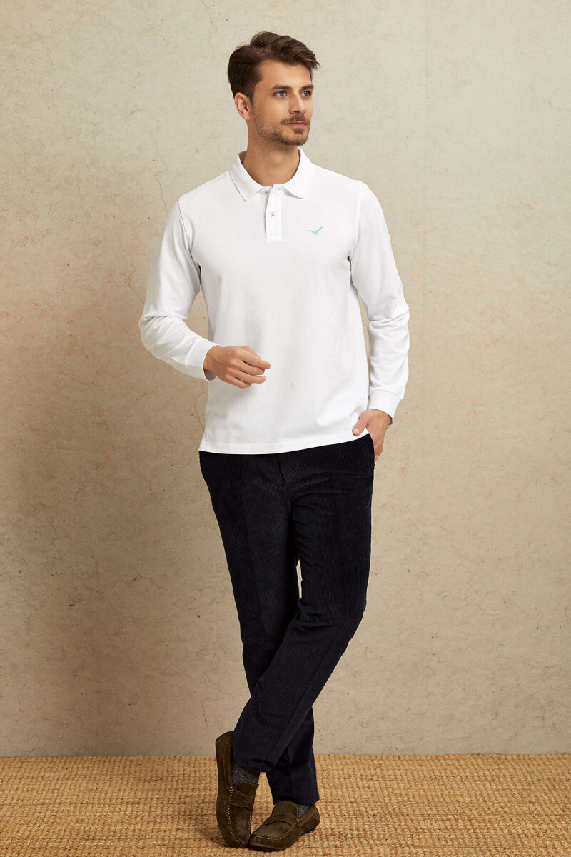 Beyaz %100 Pamuk Polo Sweatshirt - 4