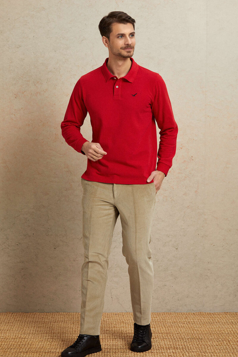 Kırmızı %100 Pamuk Polo Sweatshirt - 3