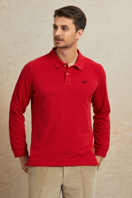 Kırmızı %100 Pamuk Polo Sweatshirt - 5