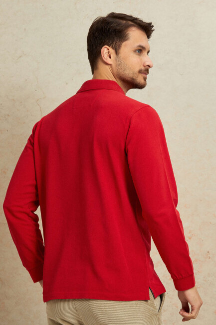 Kırmızı %100 Pamuk Polo Sweatshirt - 6