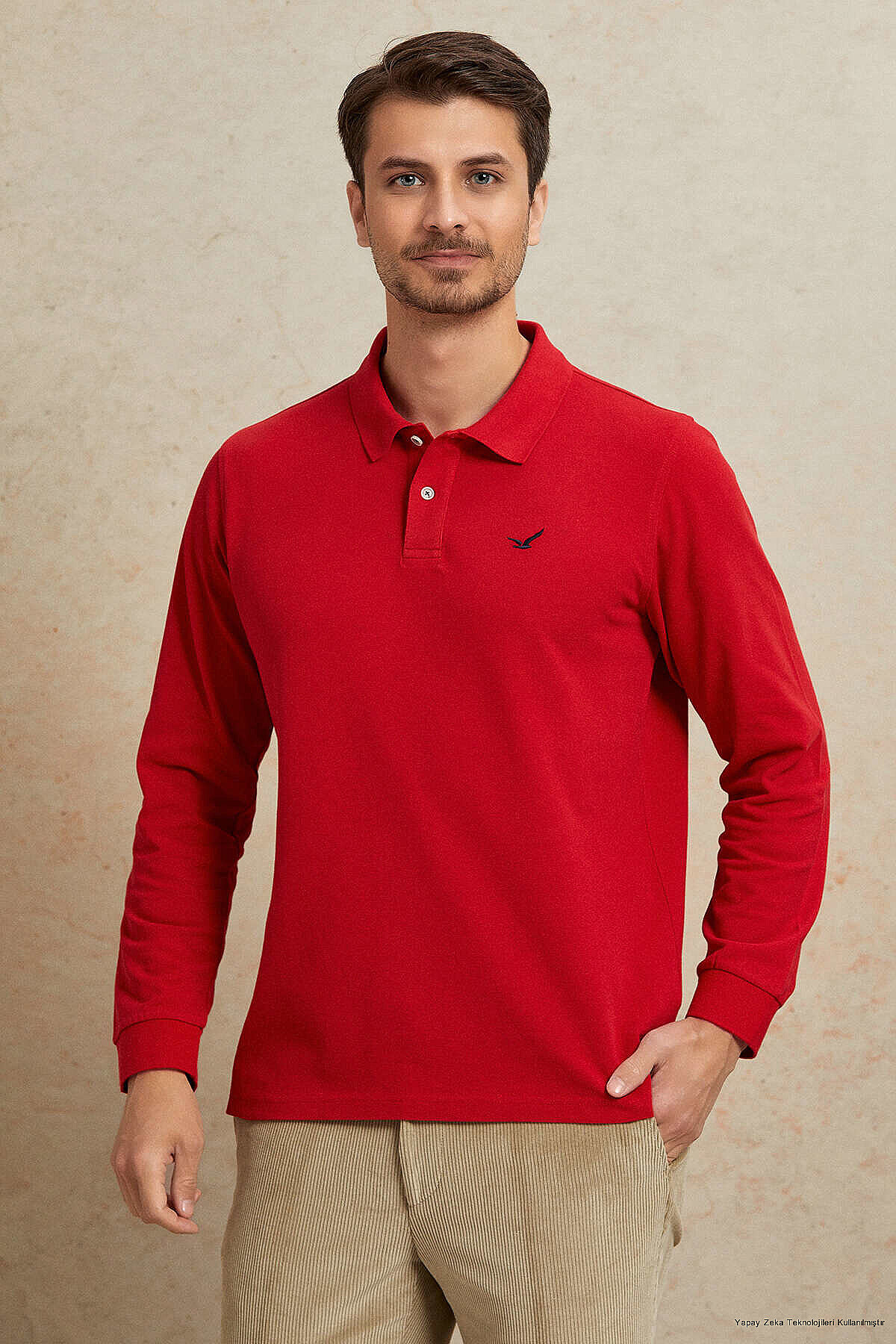 Kırmızı %100 Pamuk Polo Sweatshirt - 1