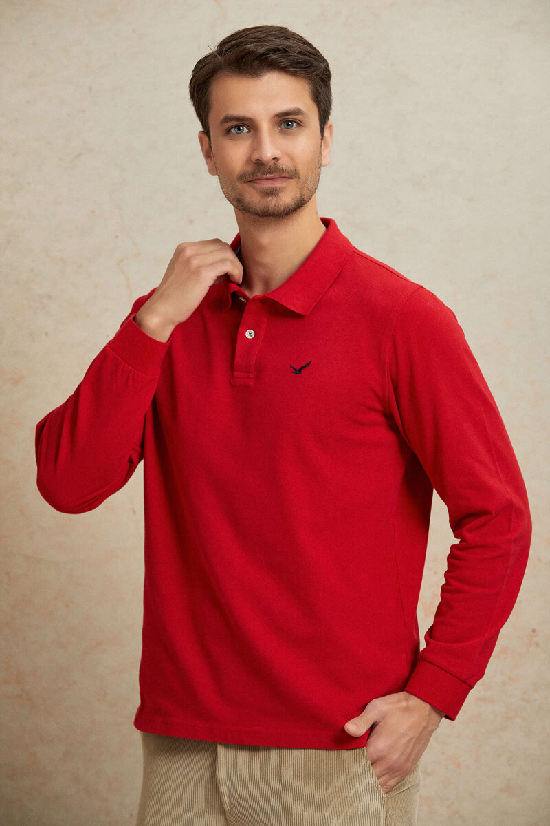 Kırmızı %100 Pamuk Polo Sweatshirt - 4
