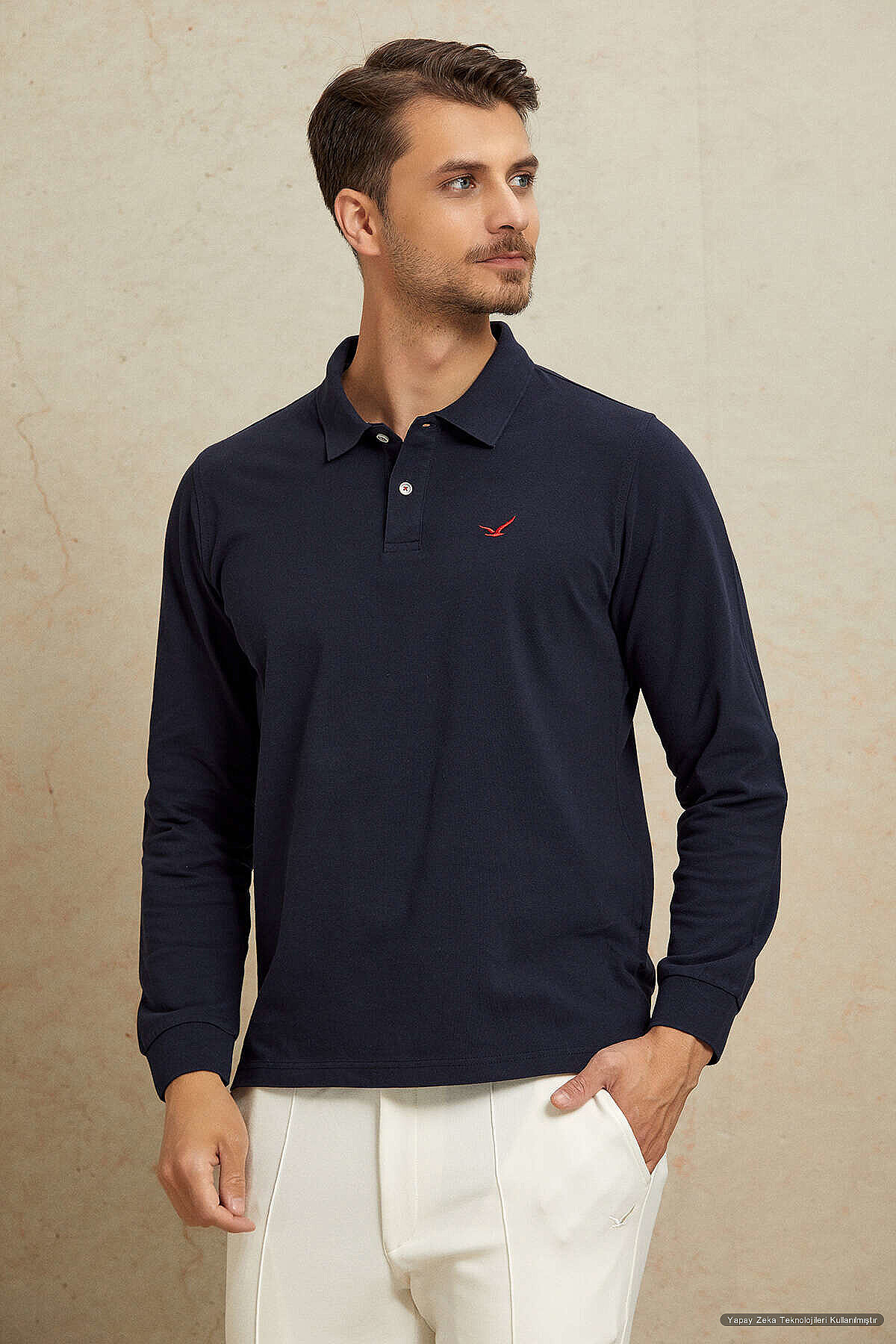 Lacivert %100 Pamuk Polo Sweatshirt - 2
