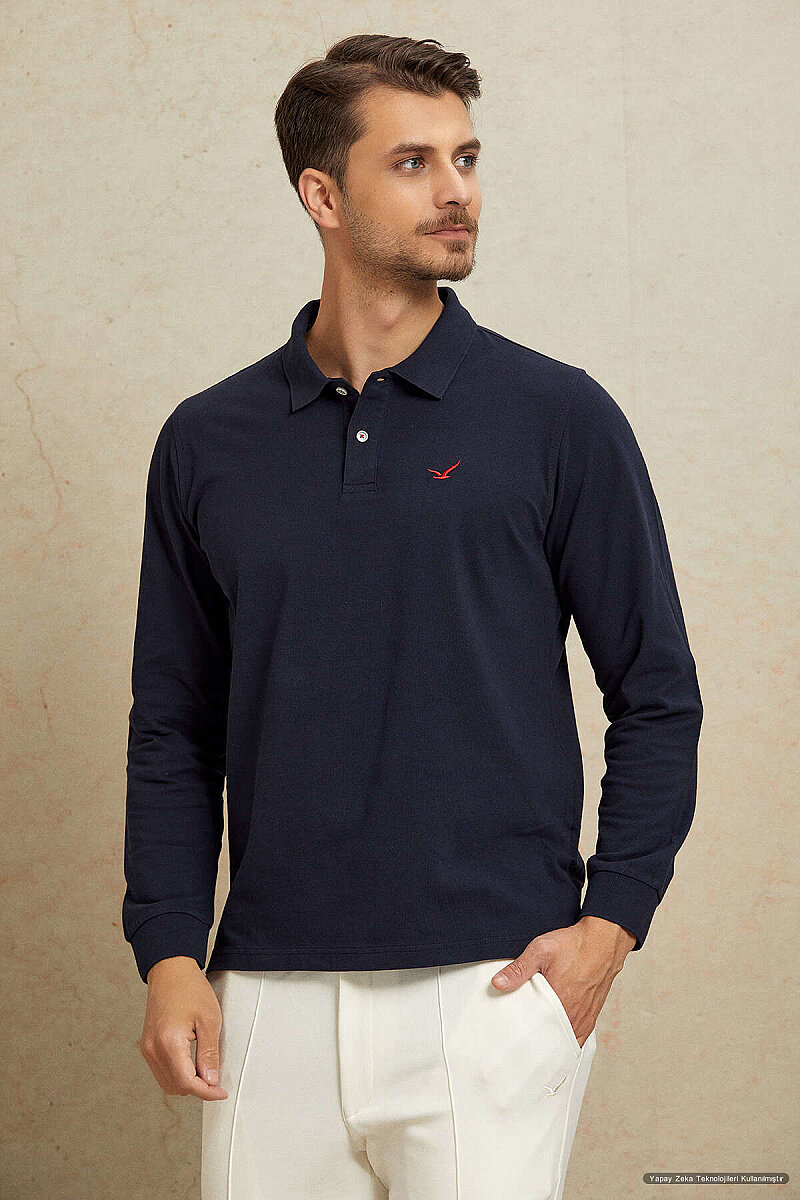 Lacivert %100 Pamuk Polo Sweatshirt (1)