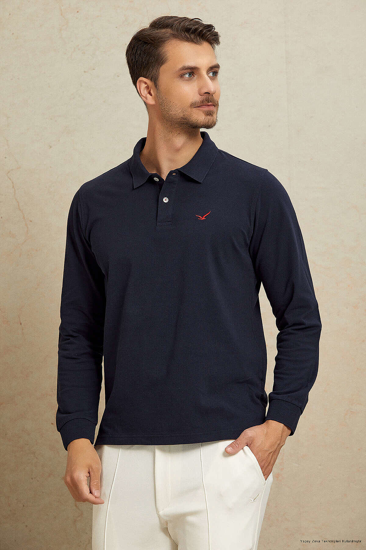 Lacivert %100 Pamuk Polo Sweatshirt - 1