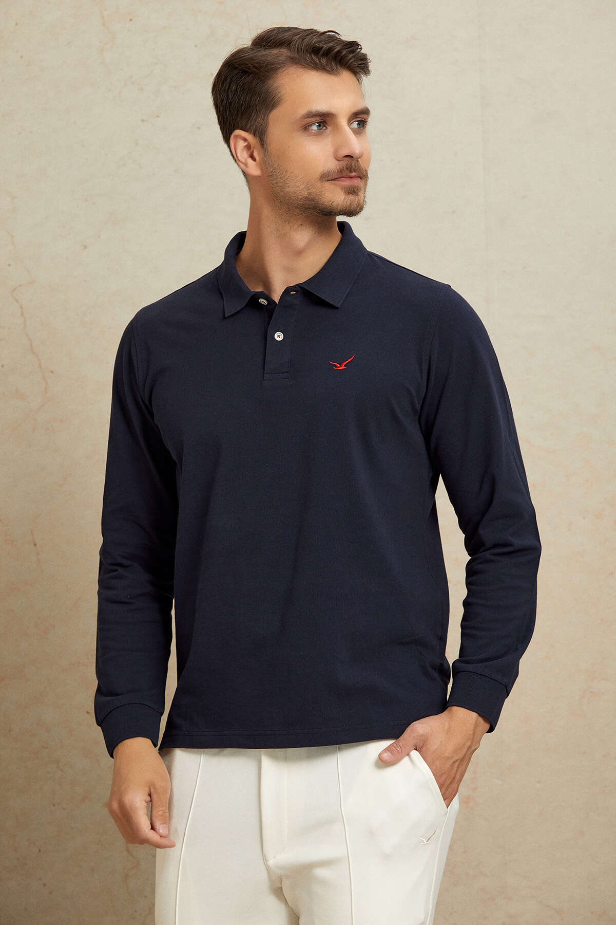 Lacivert %100 Pamuk Polo Sweatshirt - 1