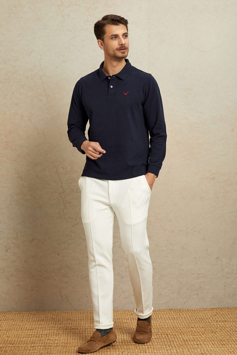 Lacivert %100 Pamuk Polo Sweatshirt - 3