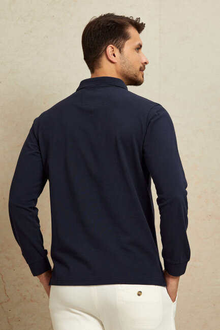 Lacivert %100 Pamuk Polo Sweatshirt - 6