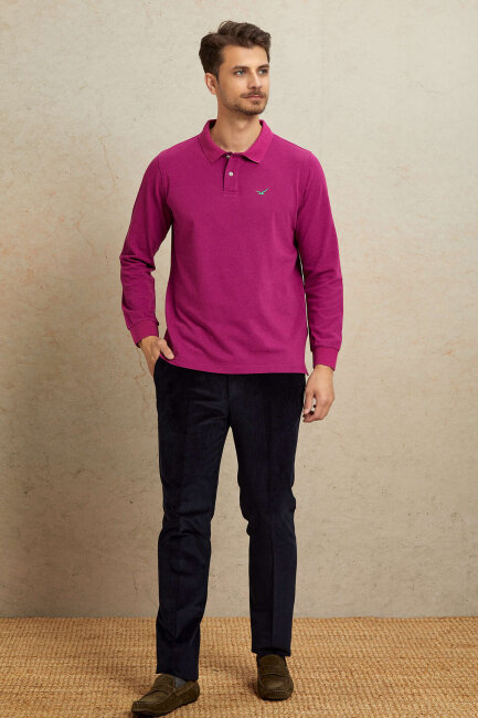 Pembe %100 Pamuk Polo Sweatshirt - 3