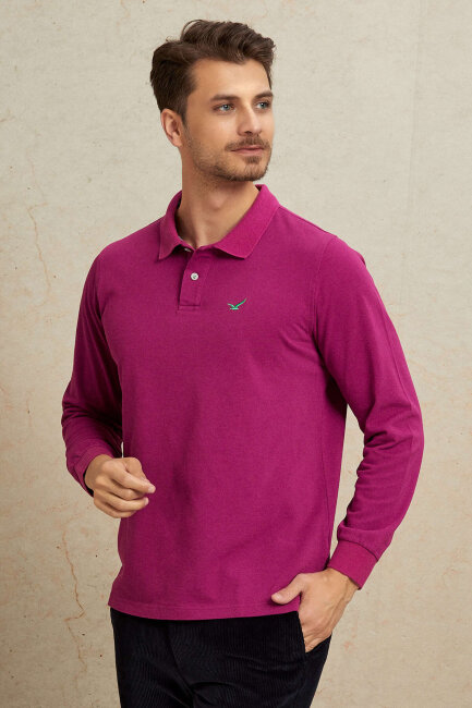 Pembe %100 Pamuk Polo Sweatshirt - 4