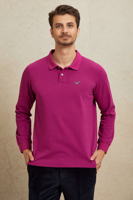 Pembe %100 Pamuk Polo Sweatshirt - 5