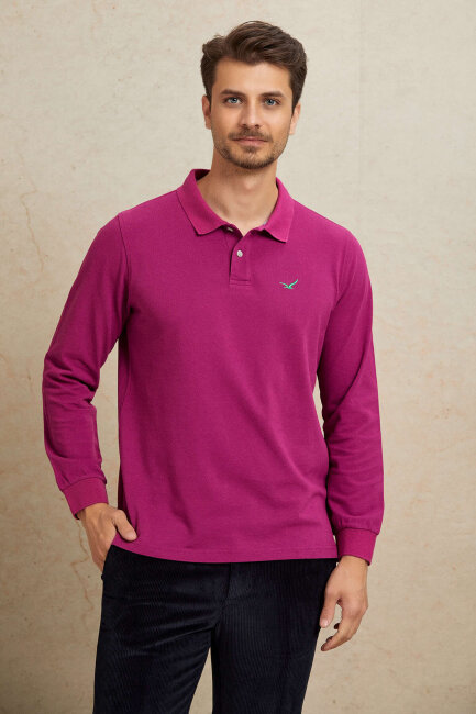 Pembe %100 Pamuk Polo Sweatshirt - 6