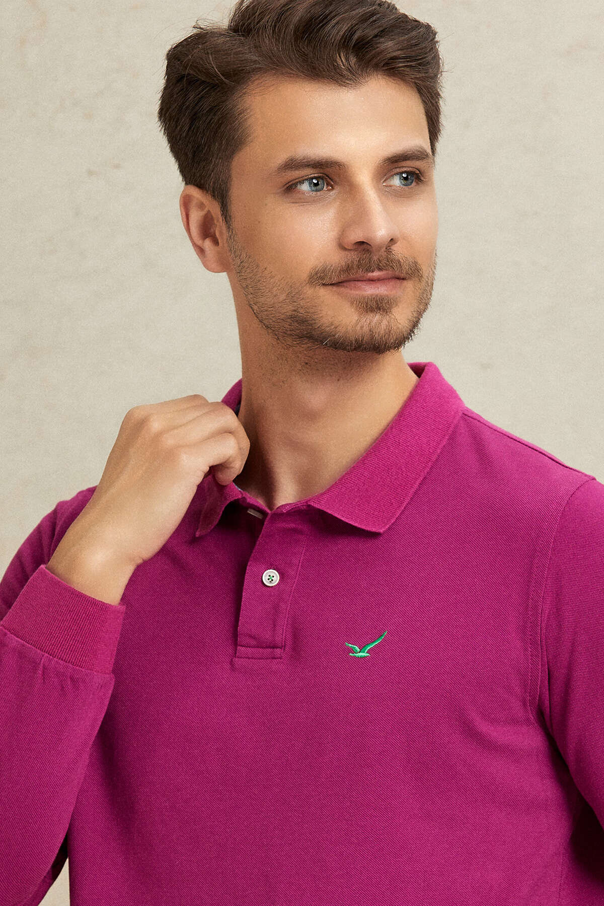 Pembe %100 Pamuk Polo Sweatshirt - 2