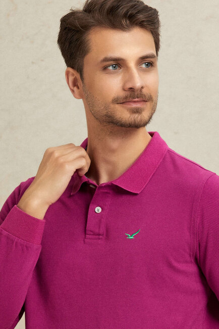 Pembe %100 Pamuk Polo Sweatshirt - 2