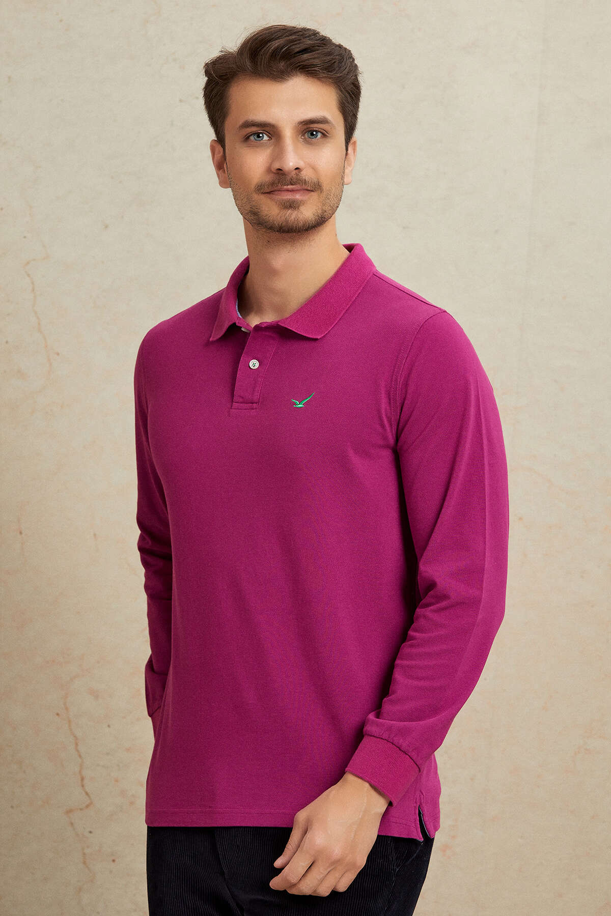 Pembe %100 Pamuk Polo Sweatshirt - 1