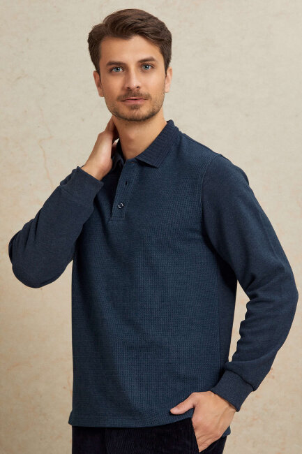 Indigo Cotton Polo Sweatshirt - 6