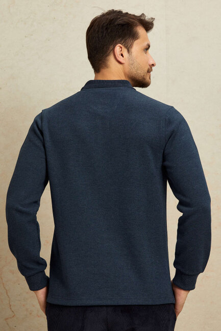 Indigo Cotton Polo Sweatshirt - 7