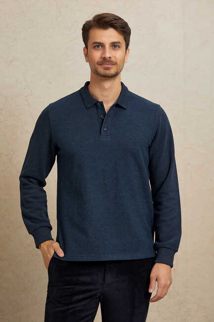 Indigo Cotton Polo Sweatshirt 