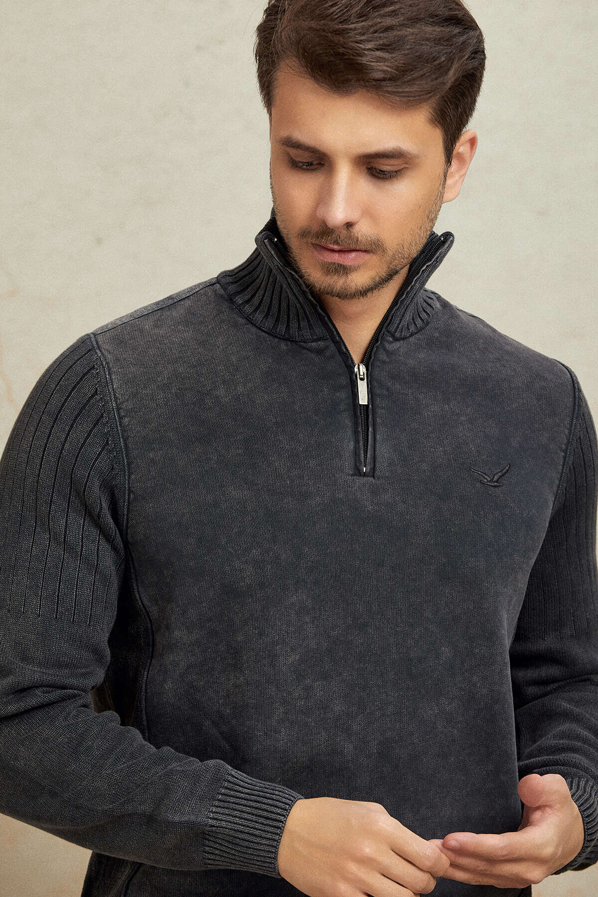 Anthracite 100% Cotton Half-Zip Sweater - 2