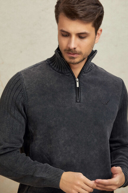 Anthracite 100% Cotton Half-Zip Sweater - 2