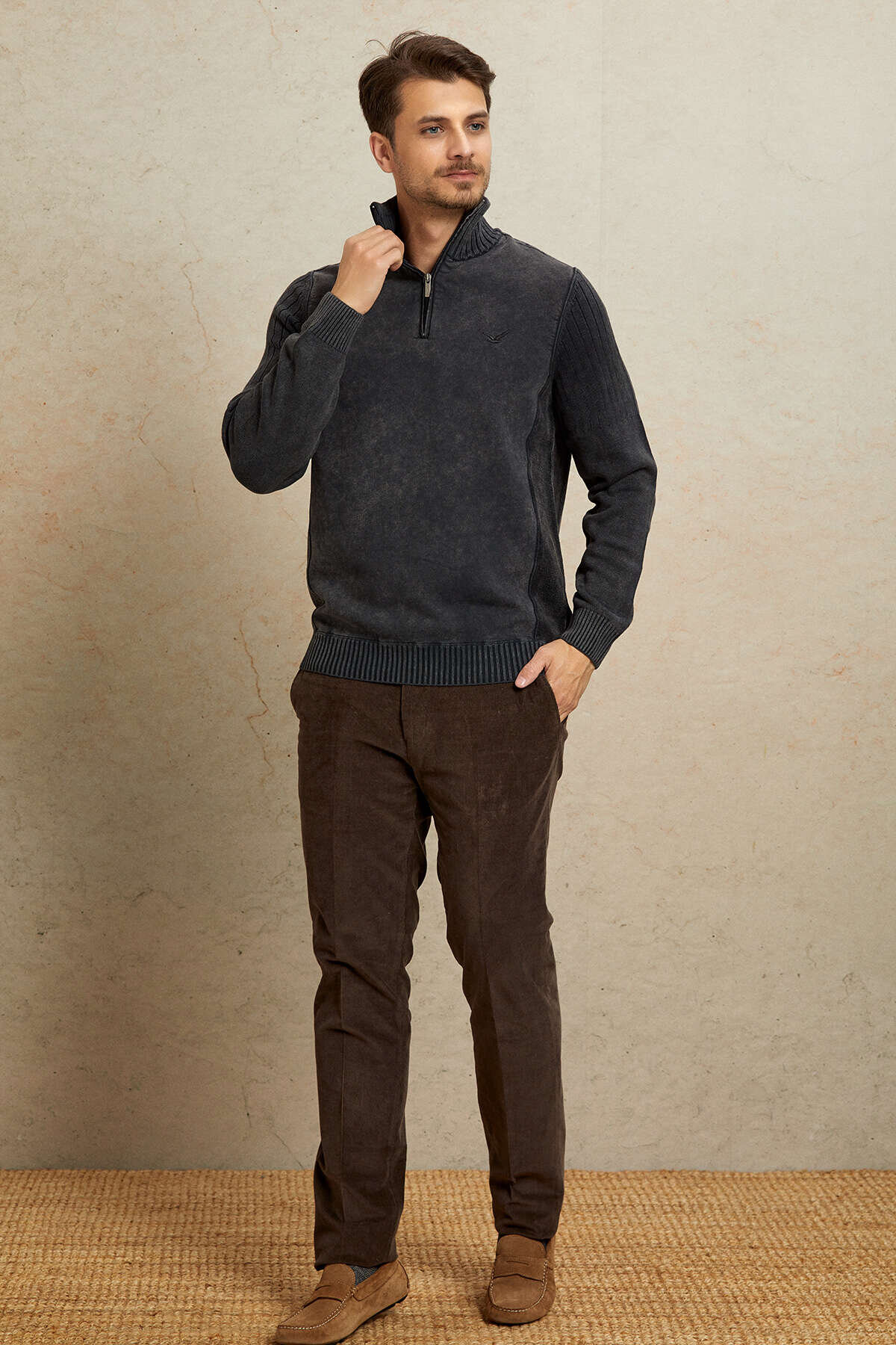 Anthracite 100% Cotton Half-Zip Sweater - 3