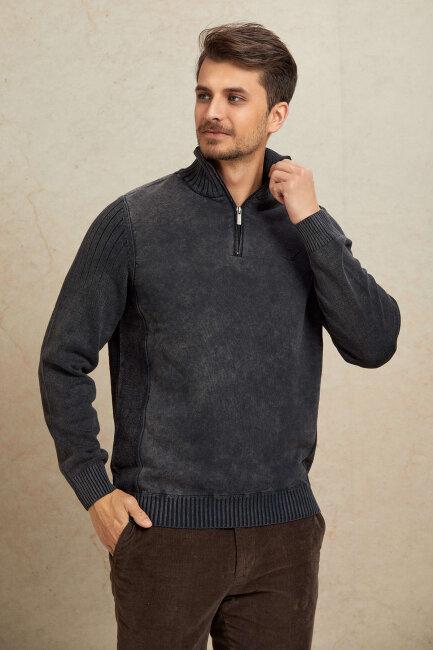 Anthracite 100% Cotton Half-Zip Sweater - 4