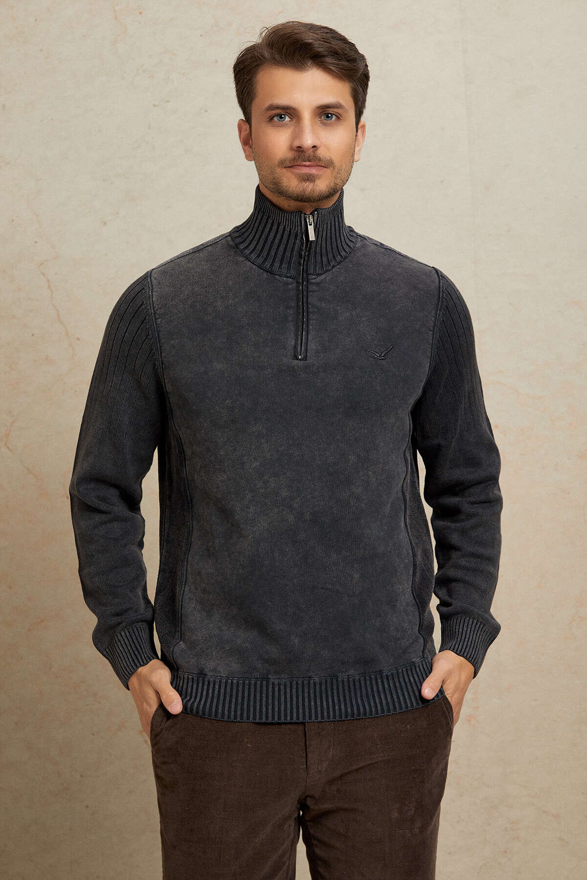 Anthracite 100% Cotton Half-Zip Sweater - 5
