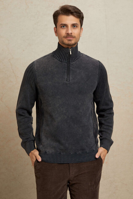Anthracite 100% Cotton Half-Zip Sweater - 5