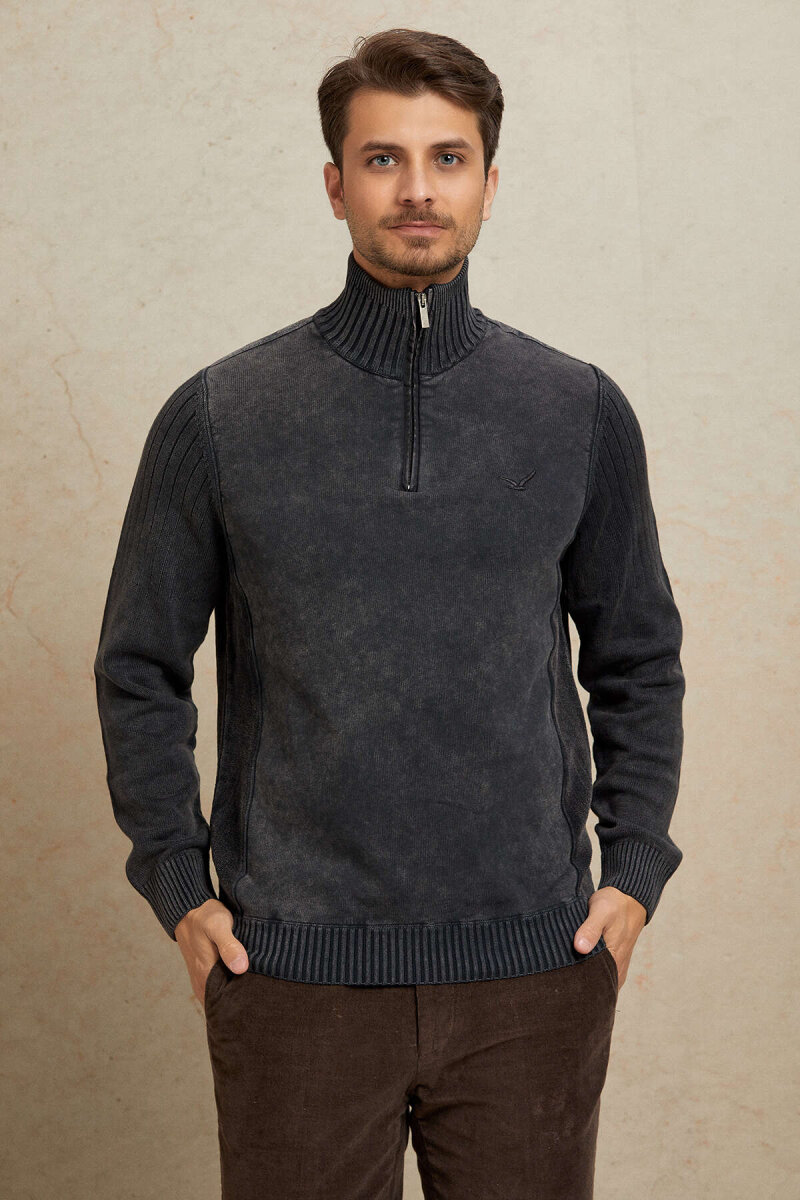 Anthracite 100% Cotton Half-Zip Sweater - 5