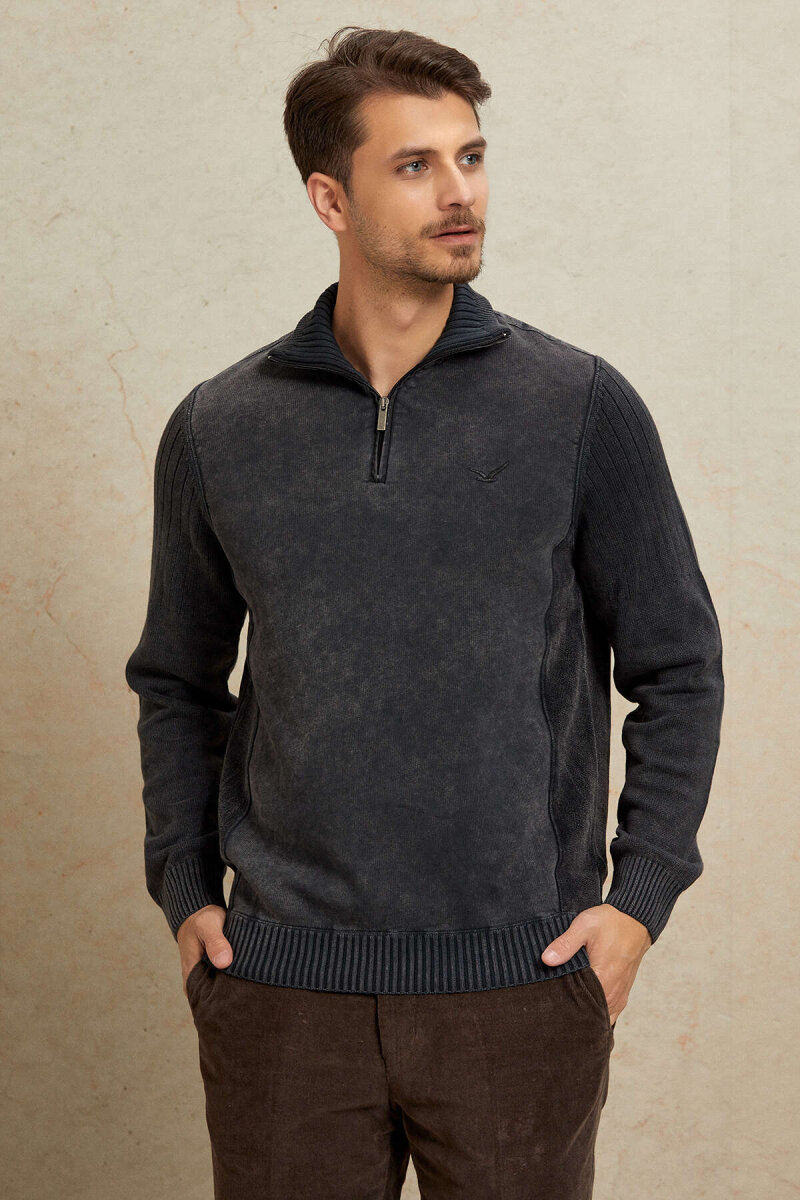 Anthracite 100% Cotton Half-Zip Sweater - 6