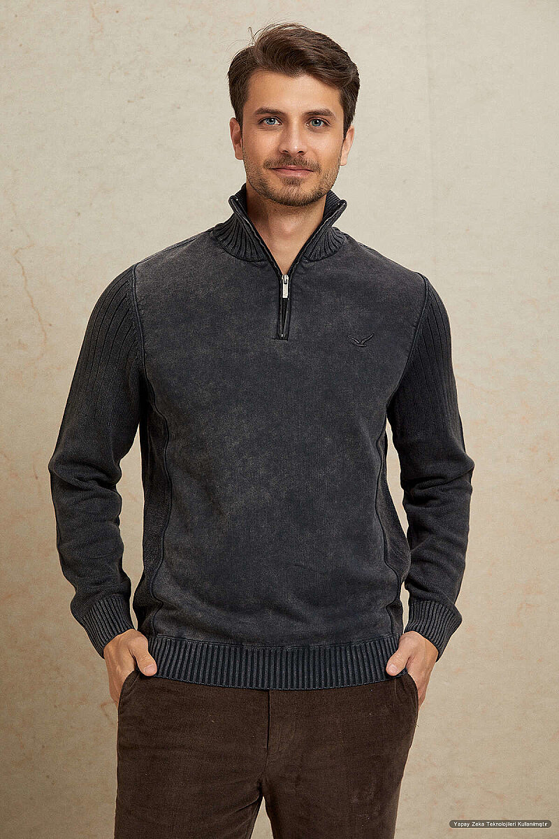 Anthracite 100% Cotton Half-Zip Sweater (1)