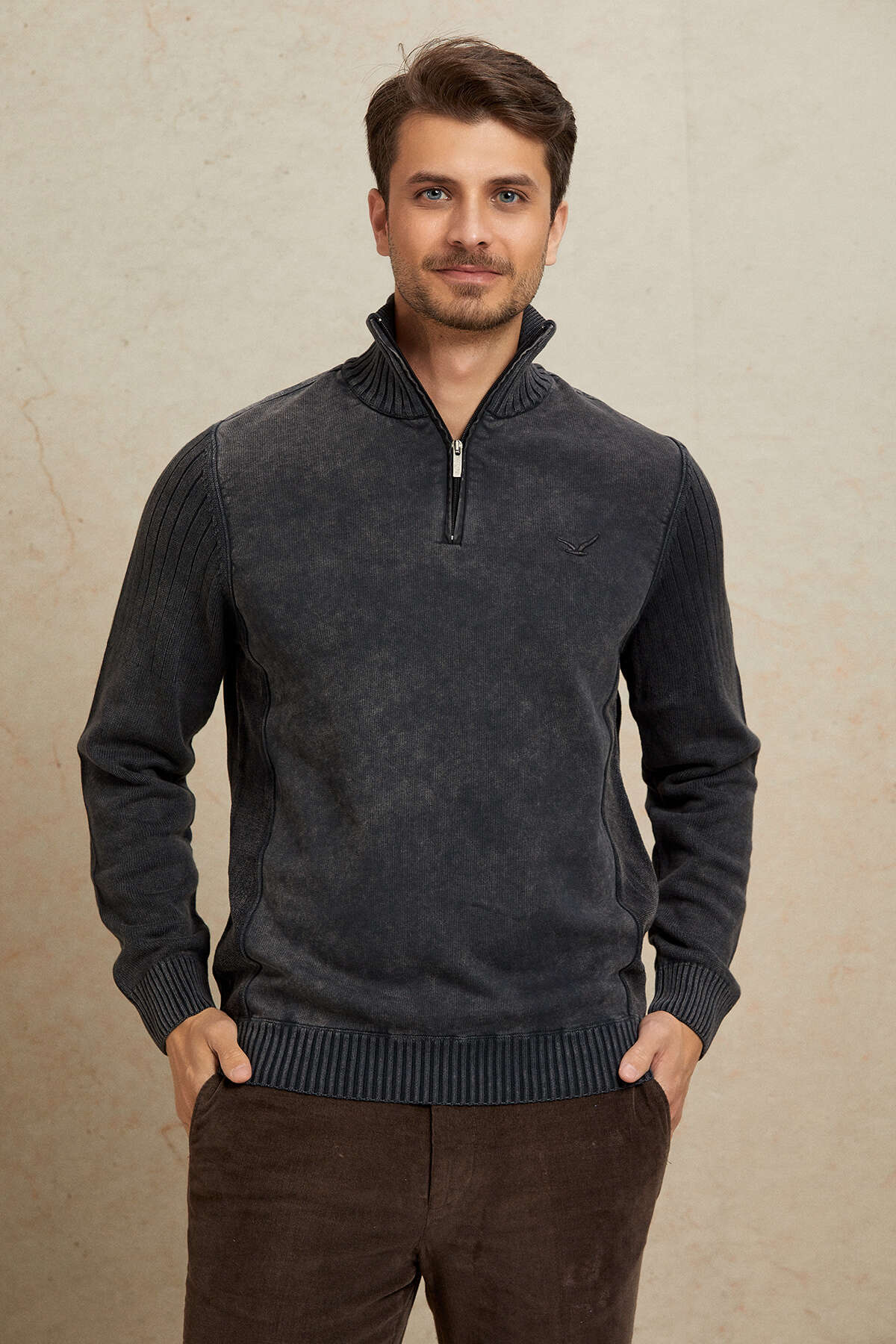 Anthracite 100% Cotton Half-Zip Sweater - 1