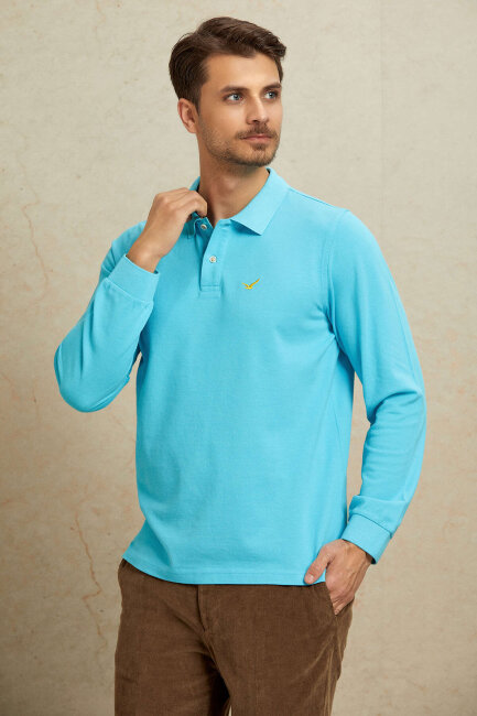 Turkuaz %100 Pamuk Polo Sweatshirt - 4