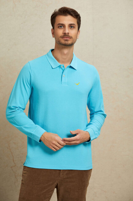 Turkuaz %100 Pamuk Polo Sweatshirt - 5