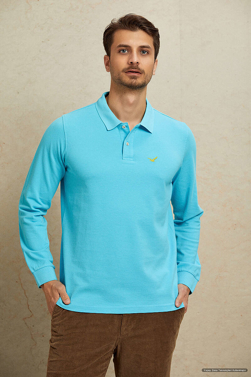Turkuaz %100 Pamuk Polo Sweatshirt (1)