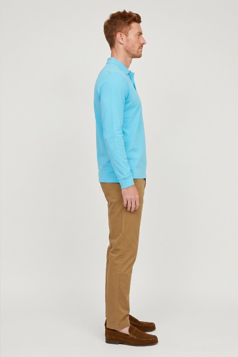 Turkuaz %100 Pamuk Polo Sweatshirt - 3
