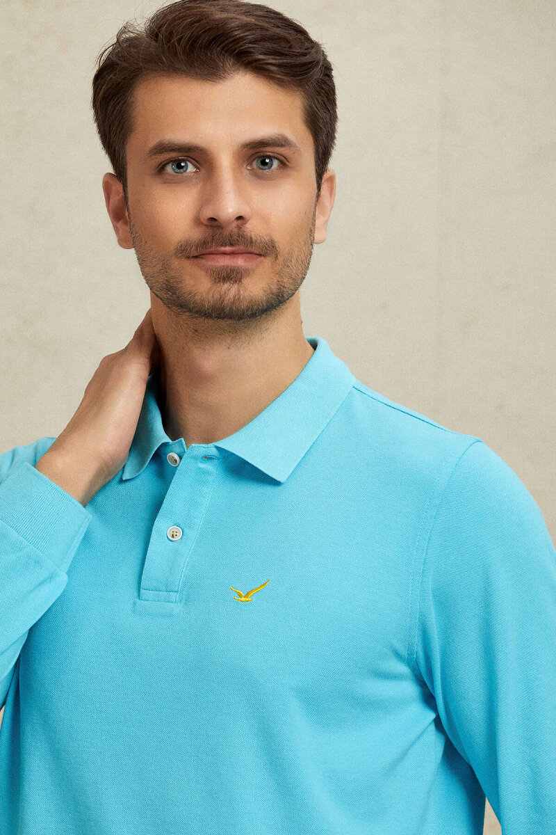 Turkuaz %100 Pamuk Polo Sweatshirt (1)