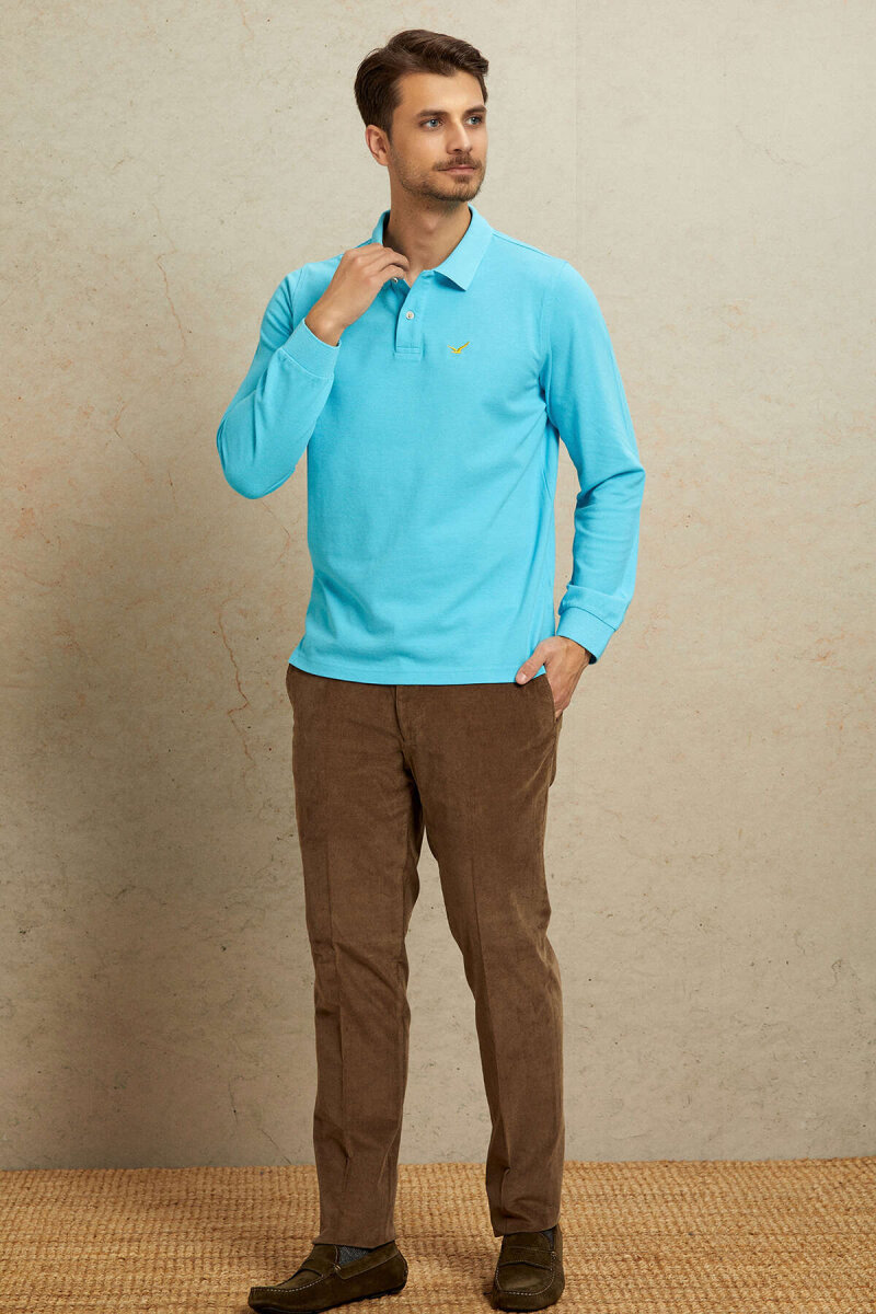 Turkuaz %100 Pamuk Polo Sweatshirt - 3