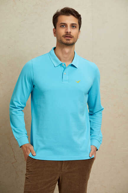 Turkuaz %100 Pamuk Polo Sweatshirt 