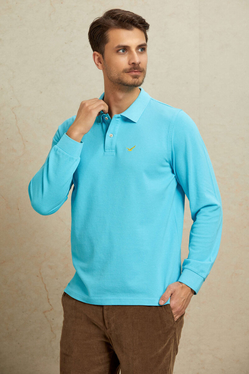 Turkuaz %100 Pamuk Polo Sweatshirt - 4