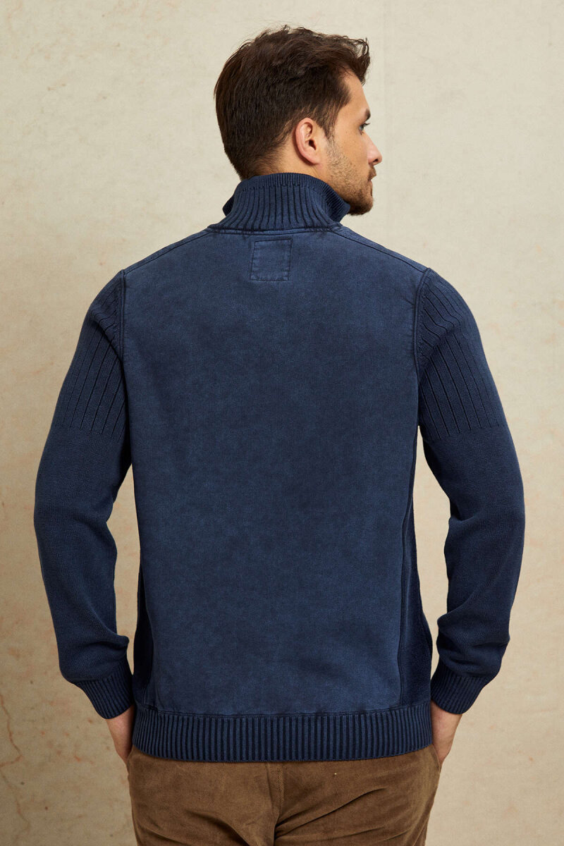 Navy Blue 100% Cotton Half-Zip Sweater - 6