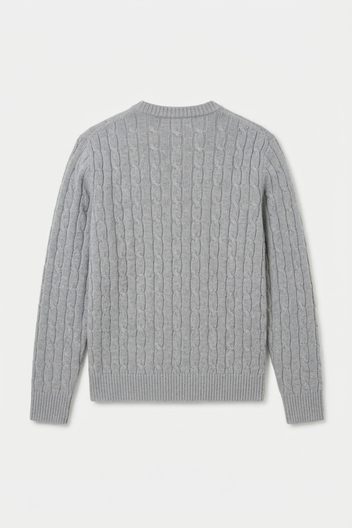 Grey Braided 100% Cotton Crew Neck Sweater - 4