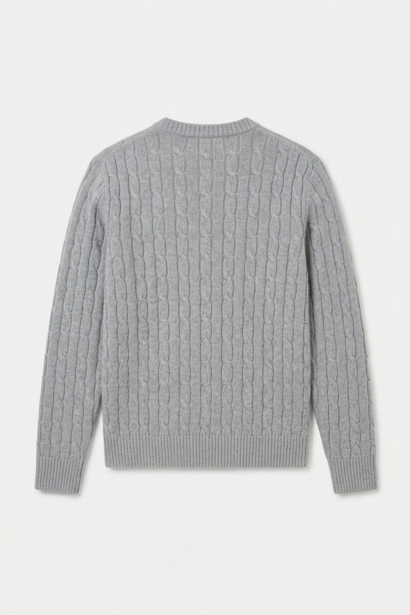 Grey Braided 100% Cotton Crew Neck Sweater - 4