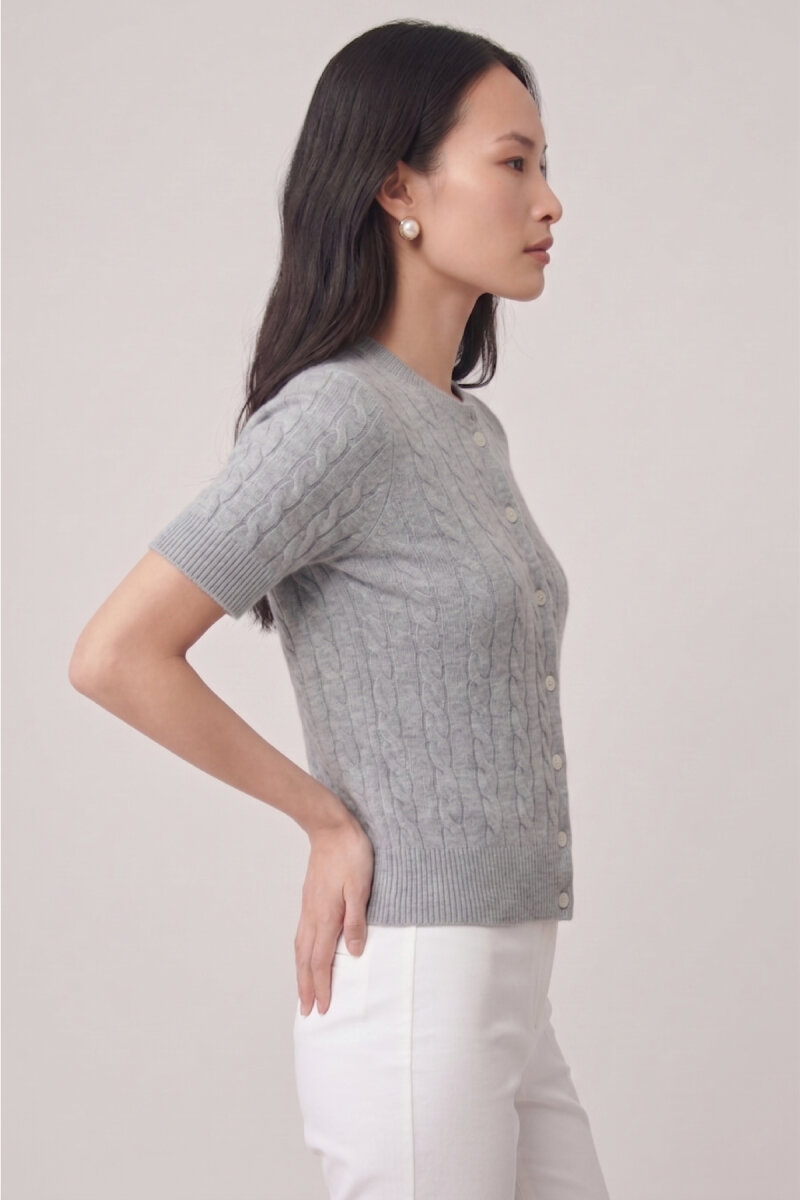 Gri %100 Pamuk Düğmeli Triko Hırka - 3