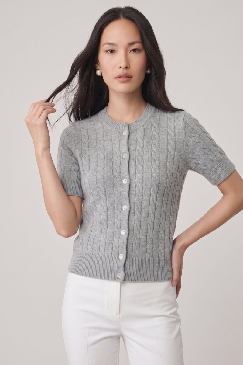 Gri %100 Pamuk Düğmeli Triko Hırka - 1