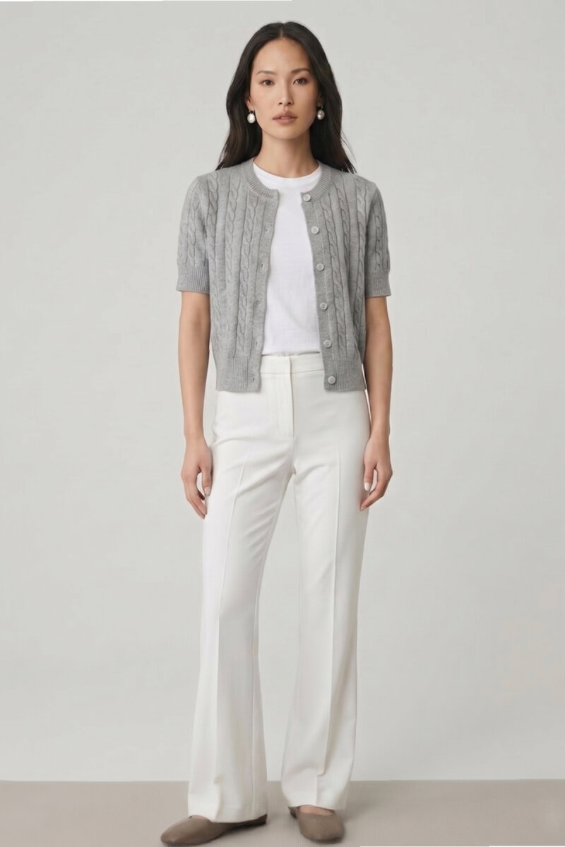 Gri %100 Pamuk Düğmeli Triko Hırka - 2