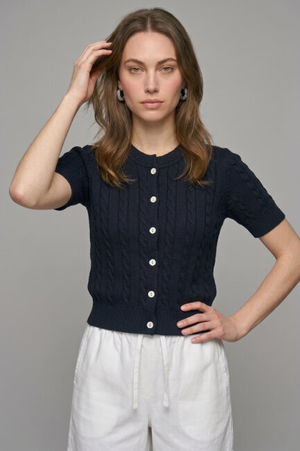 Lacivert %100 Pamuk Düğmeli Triko Hırka