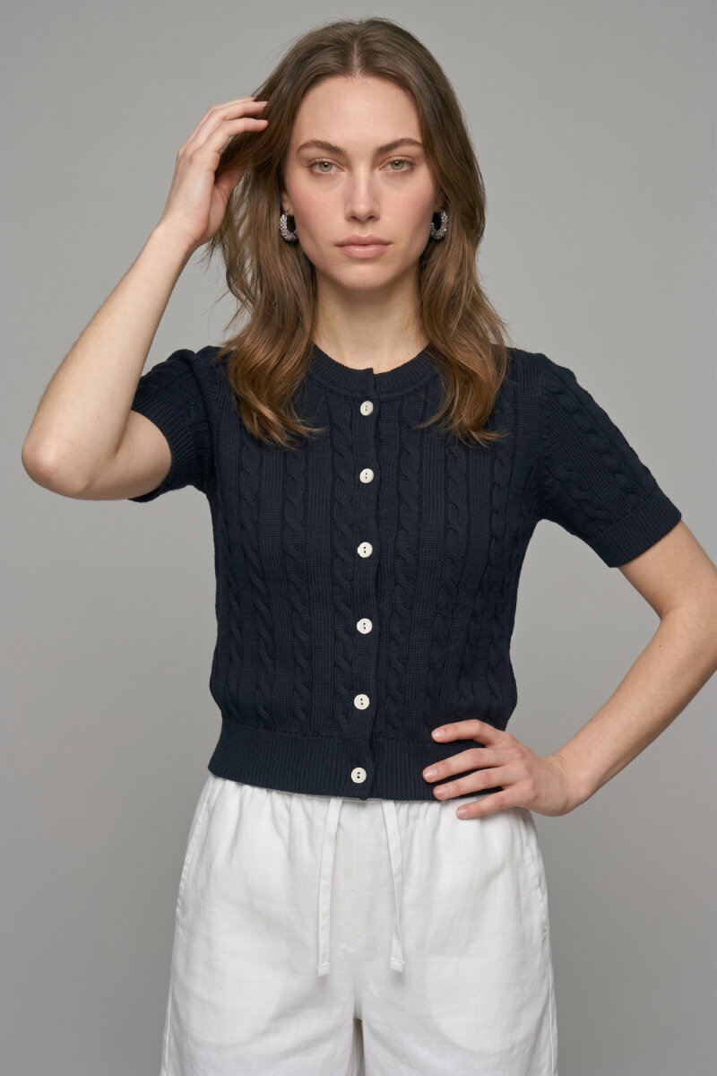 Lacivert %100 Pamuk Düğmeli Triko Hırka - 1