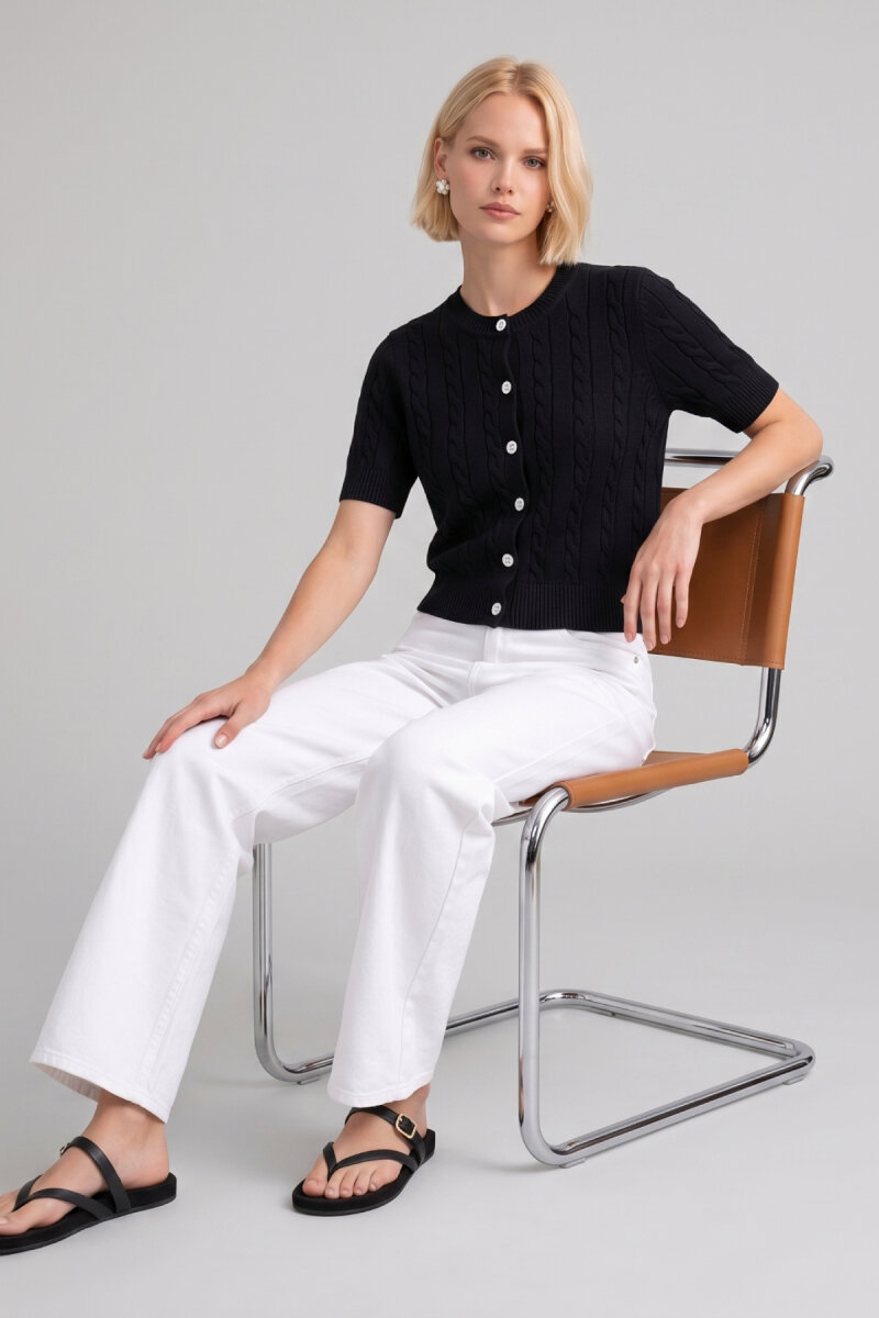 Siyah %100 Pamuk Düğmeli Triko Hırka - 3