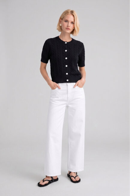 Siyah %100 Pamuk Düğmeli Triko Hırka (1)